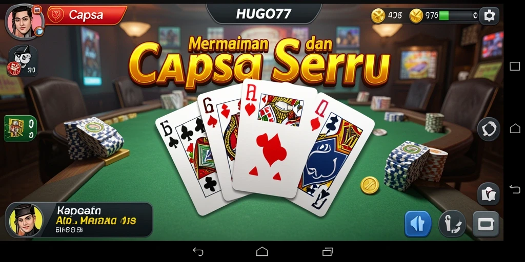 Tampilan antarmuka menarik dari HUGO77 yang menggambarkan permainan Capsa.
