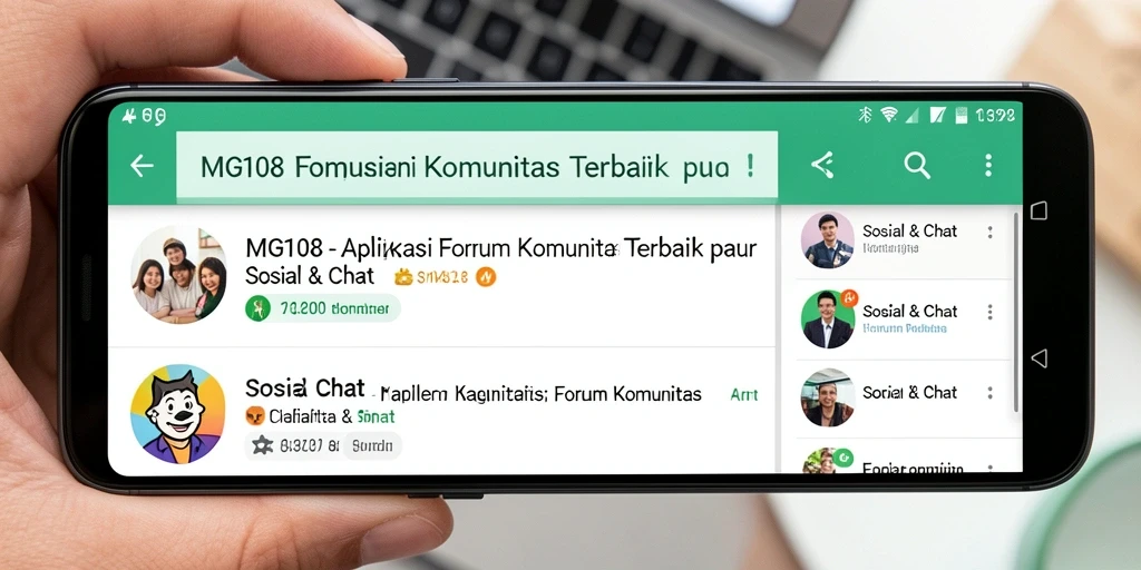 Tampilan antarmuka aplikasi MG108 menunjukkan forum komunitas yang dinamis.