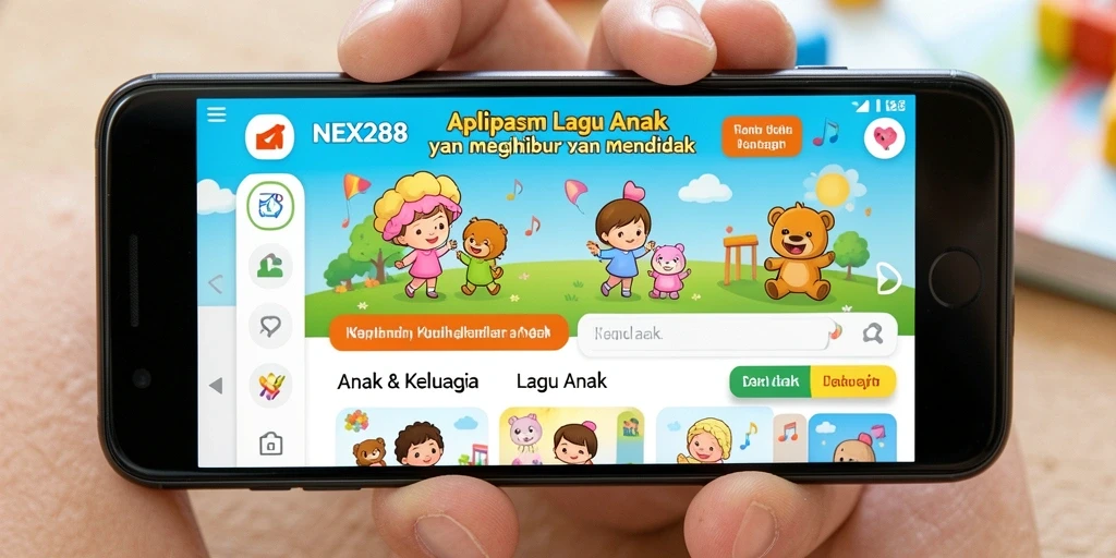Screenshot NEX288 menampilkan antarmuka aplikasi Lagu Anak yang menarik dan berwarna-warni.