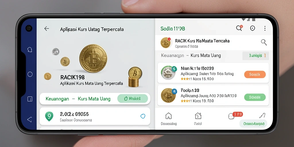 Antarmuka aplikasi RACIK198 dengan fitur kurs mata uang yang lengkap.